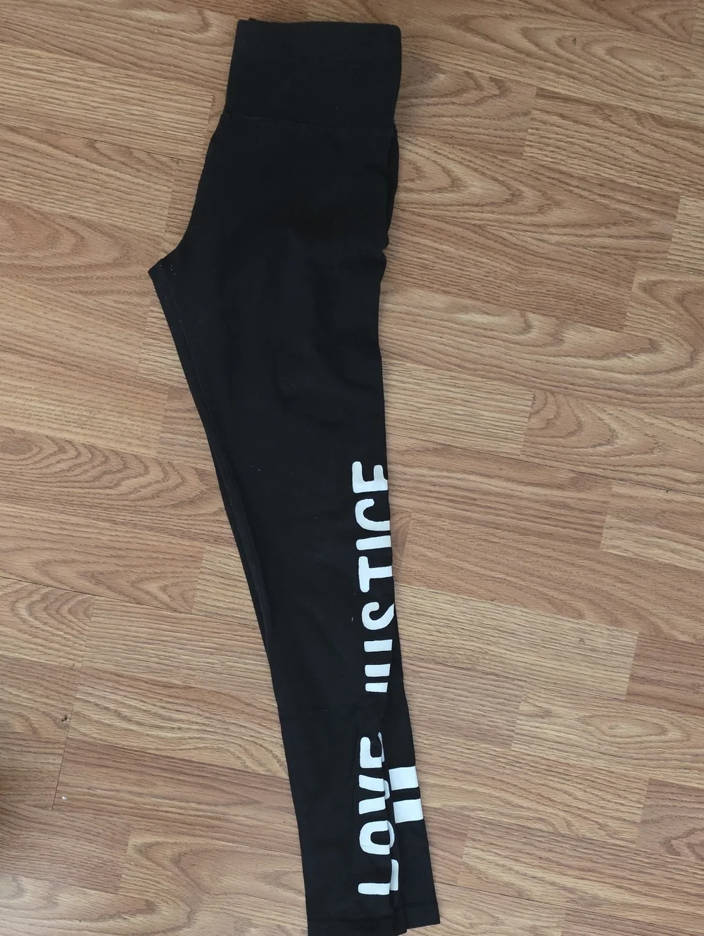 Justice Black Leggings with White Side 'LOVE JUSTICE' Graphic